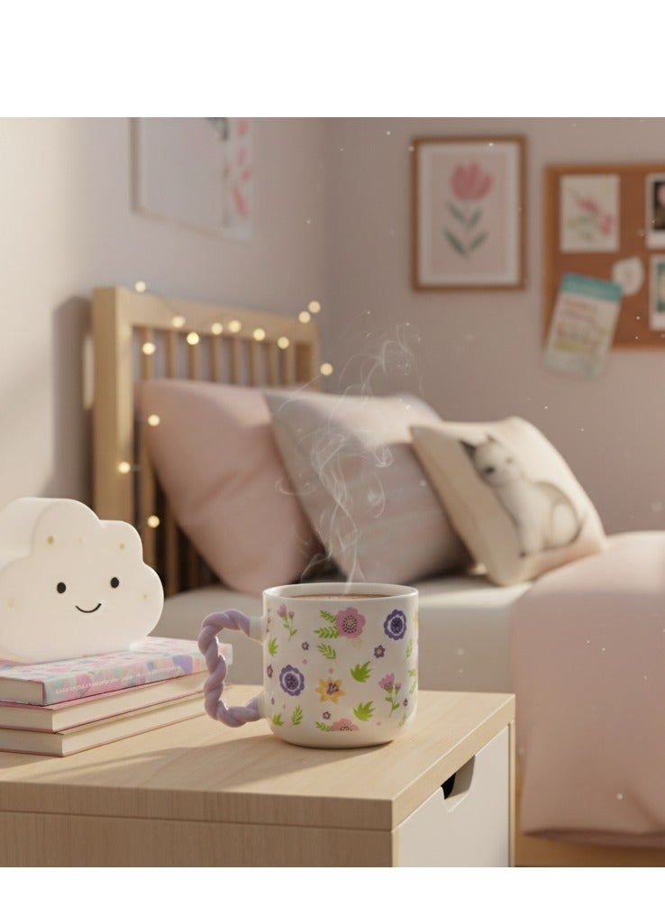 Premium Porcelain Floral Mug 380ml with Purple Twisted Handle and Ergonomic Design for Hot and Cold Drinks - Image 3